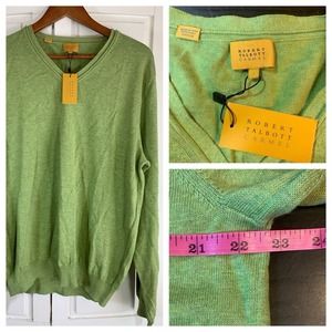 NWT Robert Talbott Carmel Luxury Sweater Men Large Green Pima Cotton V Neck Peru